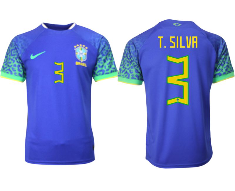 Men 2022 World Cup National Team Brazil away aaa version blue #3 Soccer Jersey